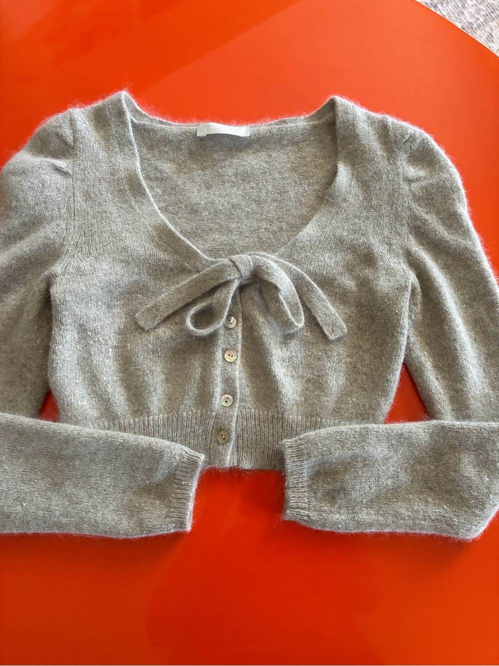 Promod Gray Tie-Front Cropped Knit Cardigan